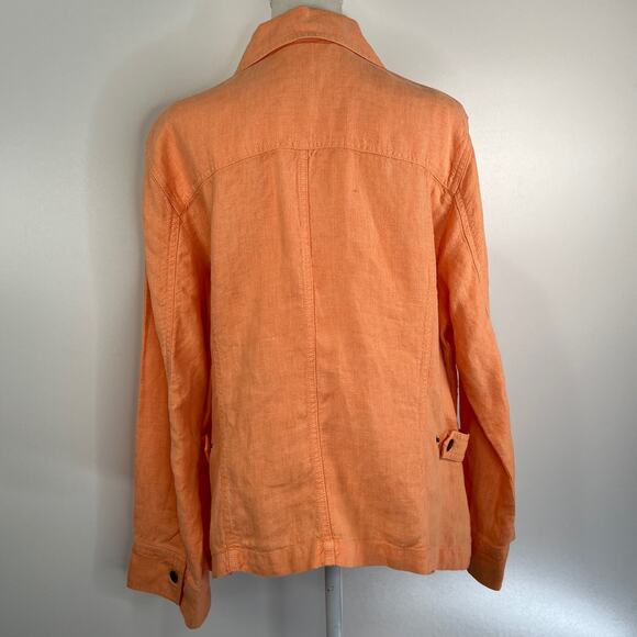 J. Jill Linen Trucker Jacket Orange Jean Style Long Sleeves Oversized Casual - Picture 8 of 9